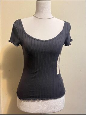 TARGET Sweetheart Neck Pointelle Ribbed Grey Short-Sleeve Fitted Baby T-Shirt